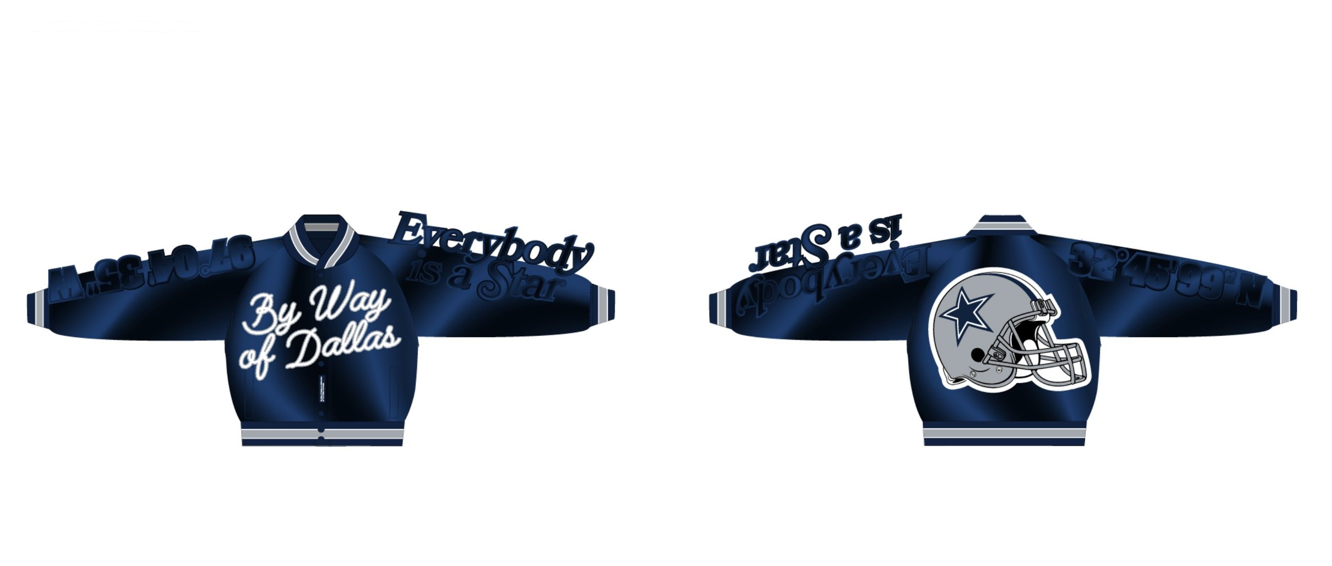 Dallas Cowboys custom satin jacket CAD, front and back