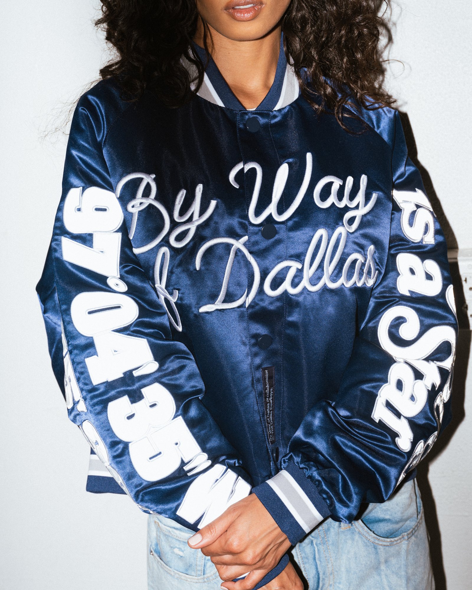 Dallas Cowboys custom satin jacket and NFL apparel, finished product and details