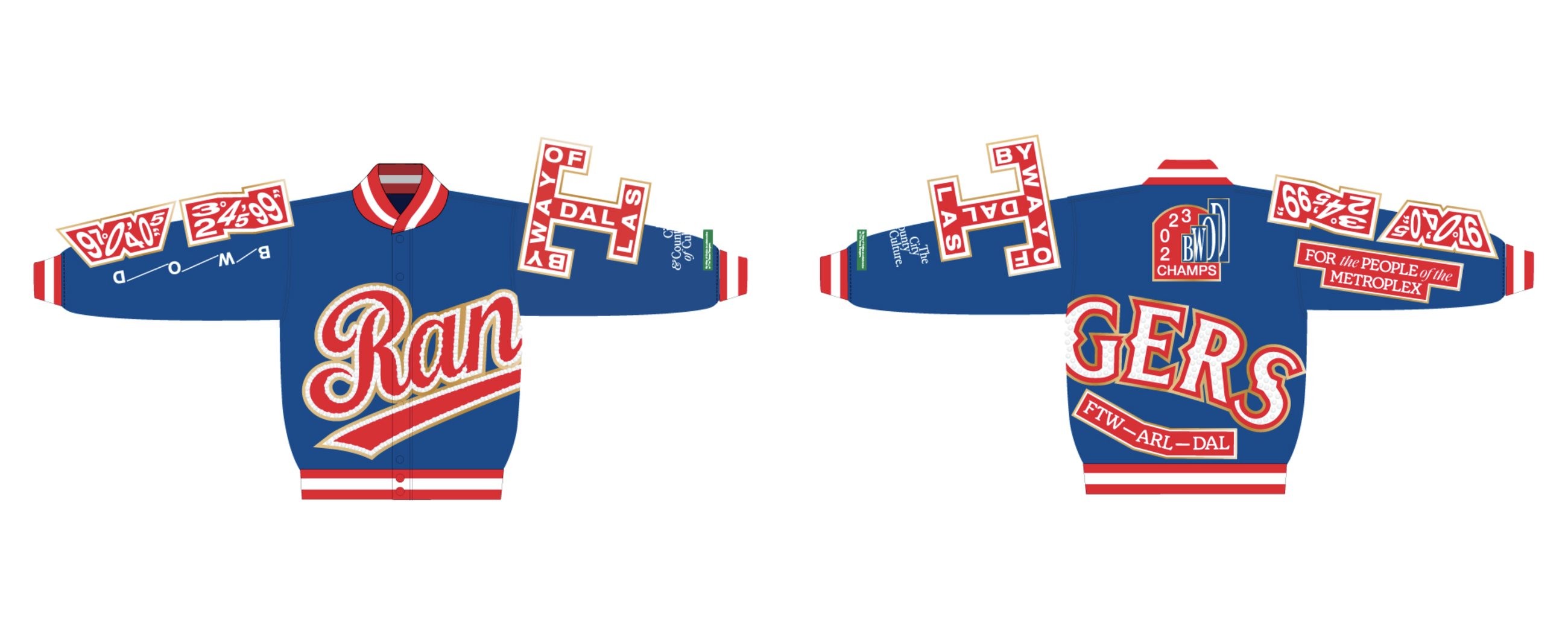 Texas Rangers championship jacket CAD, front and back
