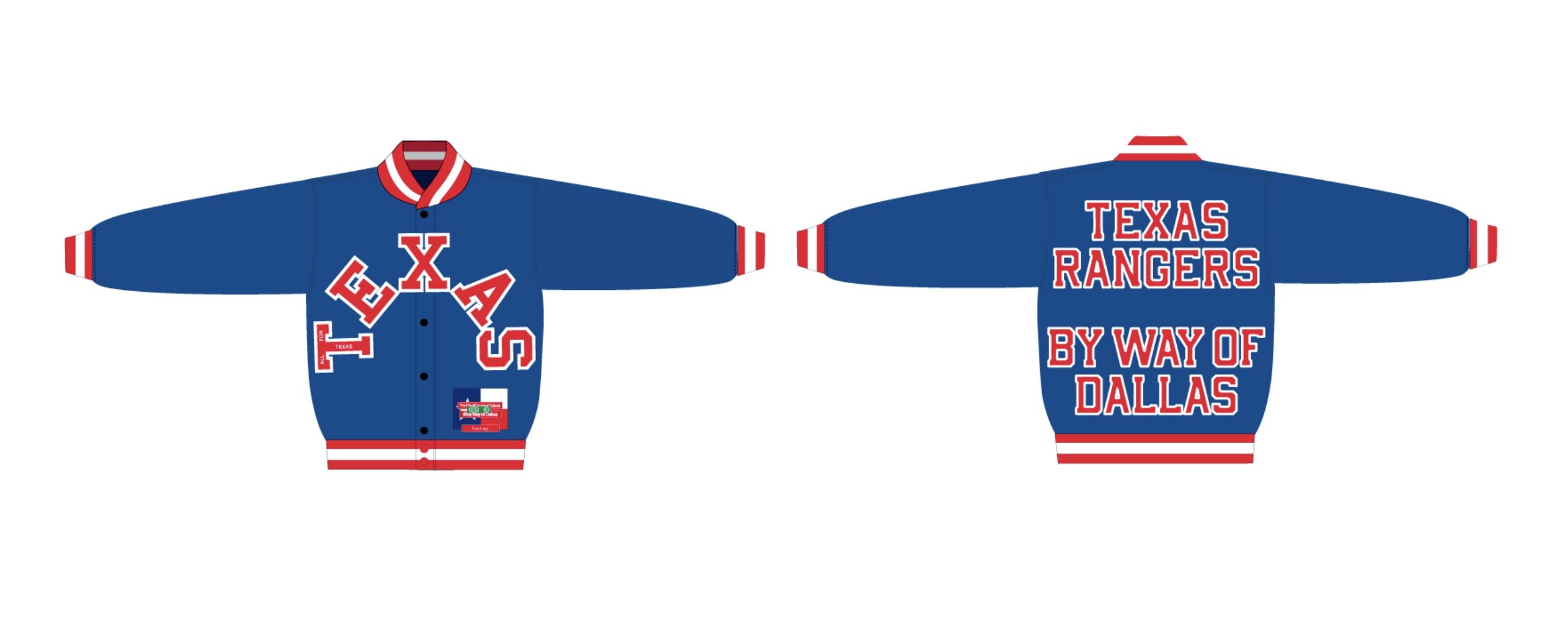 Texas Rangers championship jacket CAD, front and back