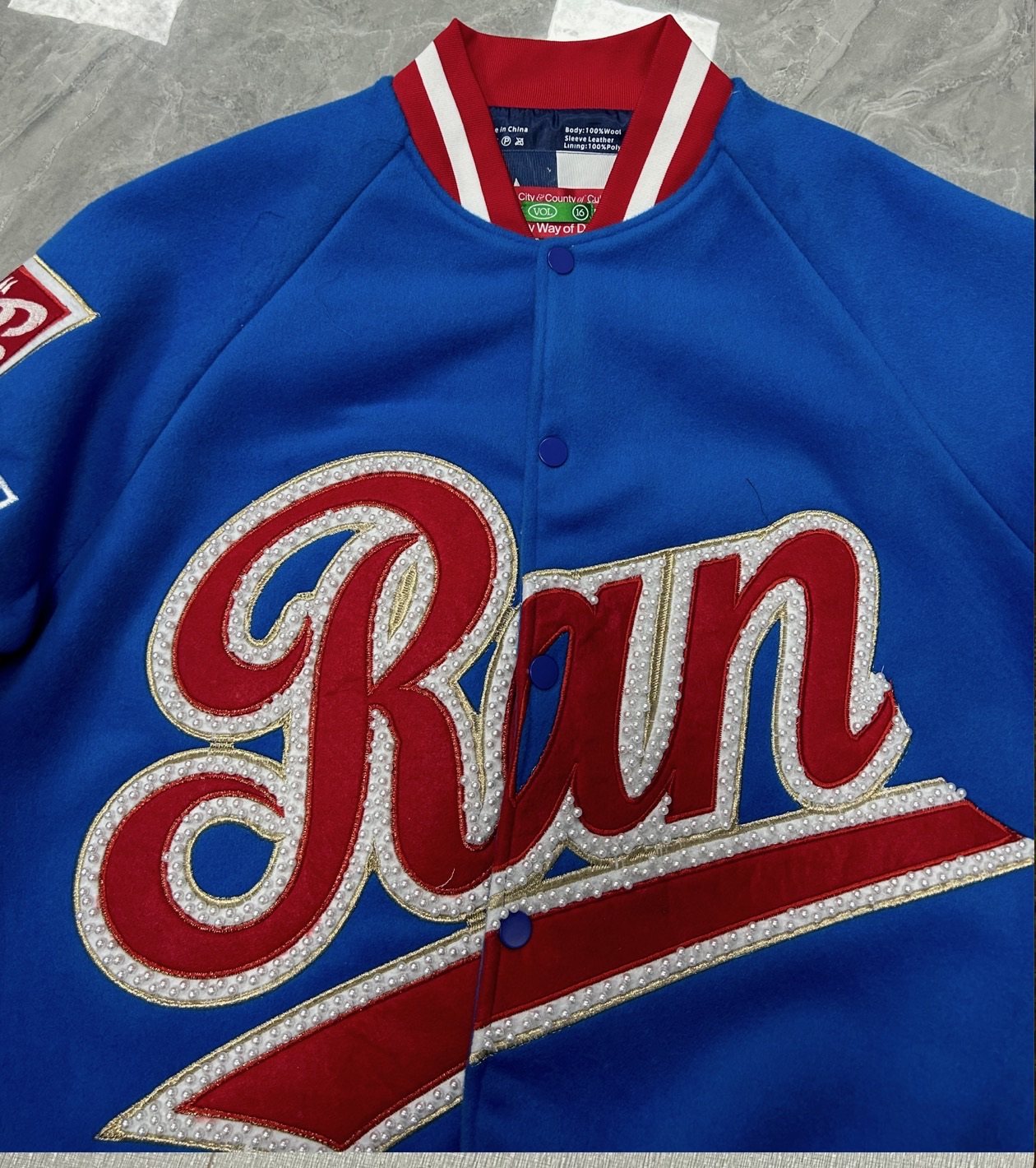 Texas Rangers jacket chenille, appliqué and pearl detail