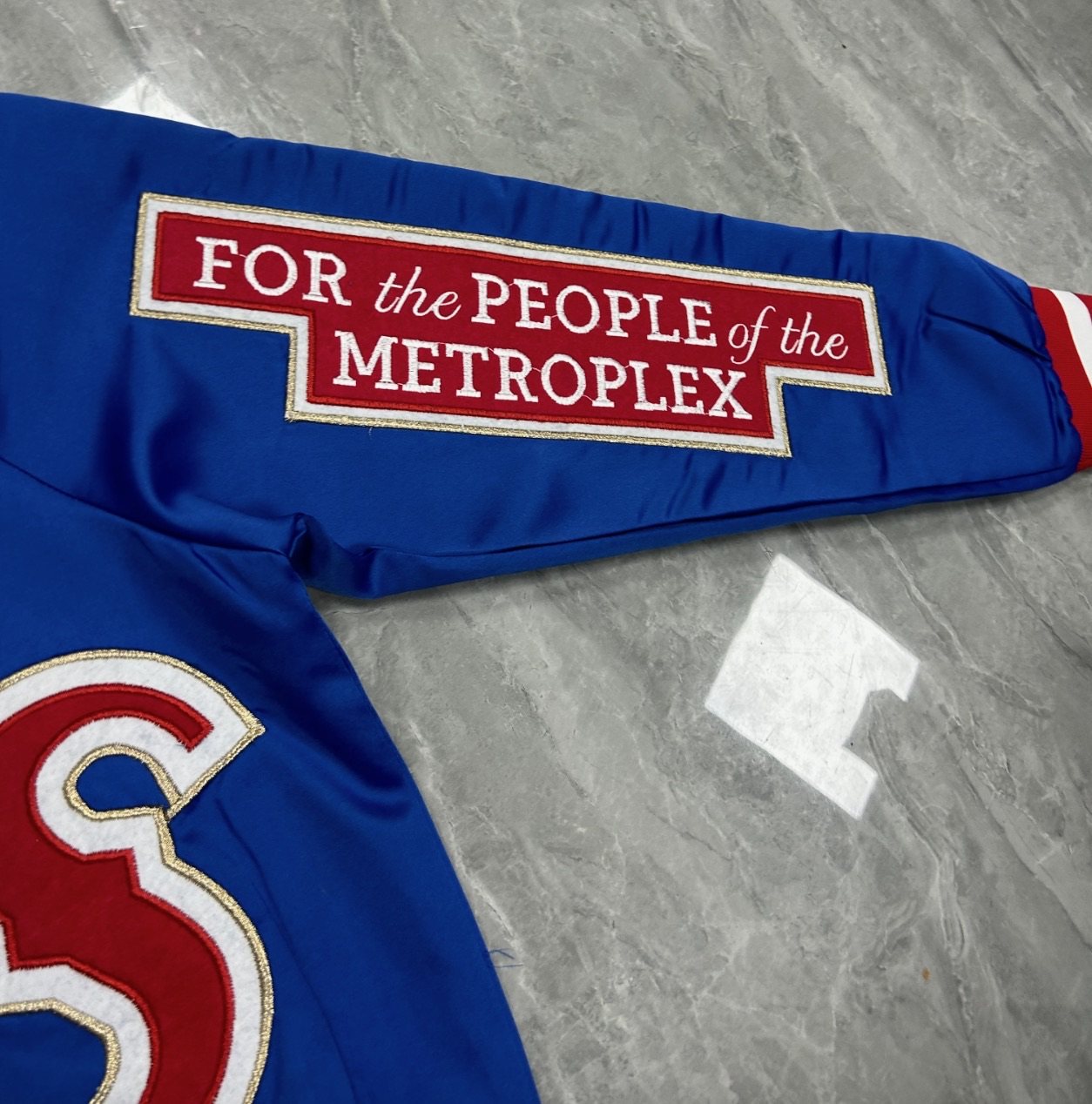 Texas Rangers jacket chenille, appliqué and pearl detail