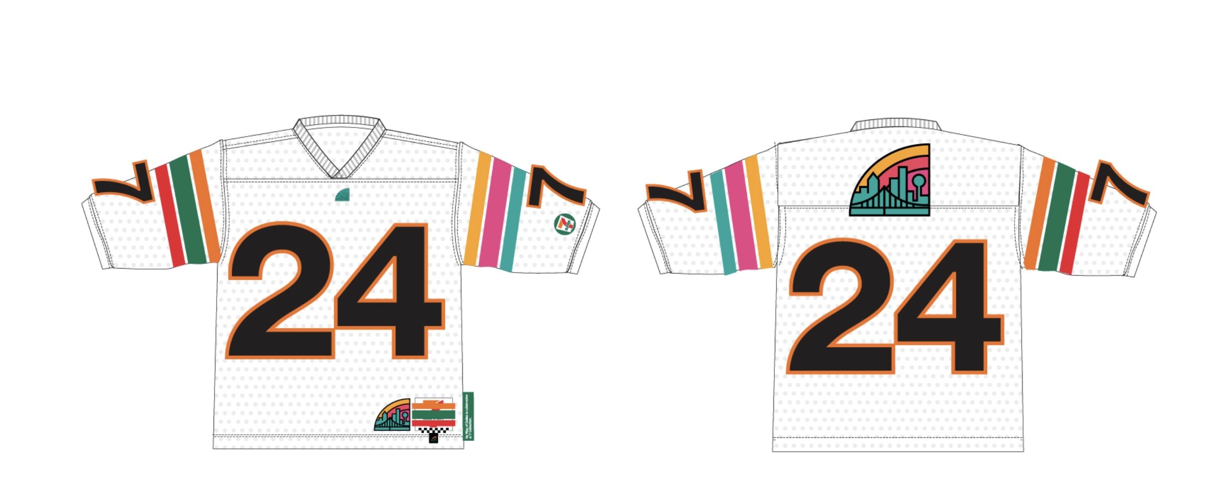 7-Eleven collection CAD and finished product side by side, custom apparel development