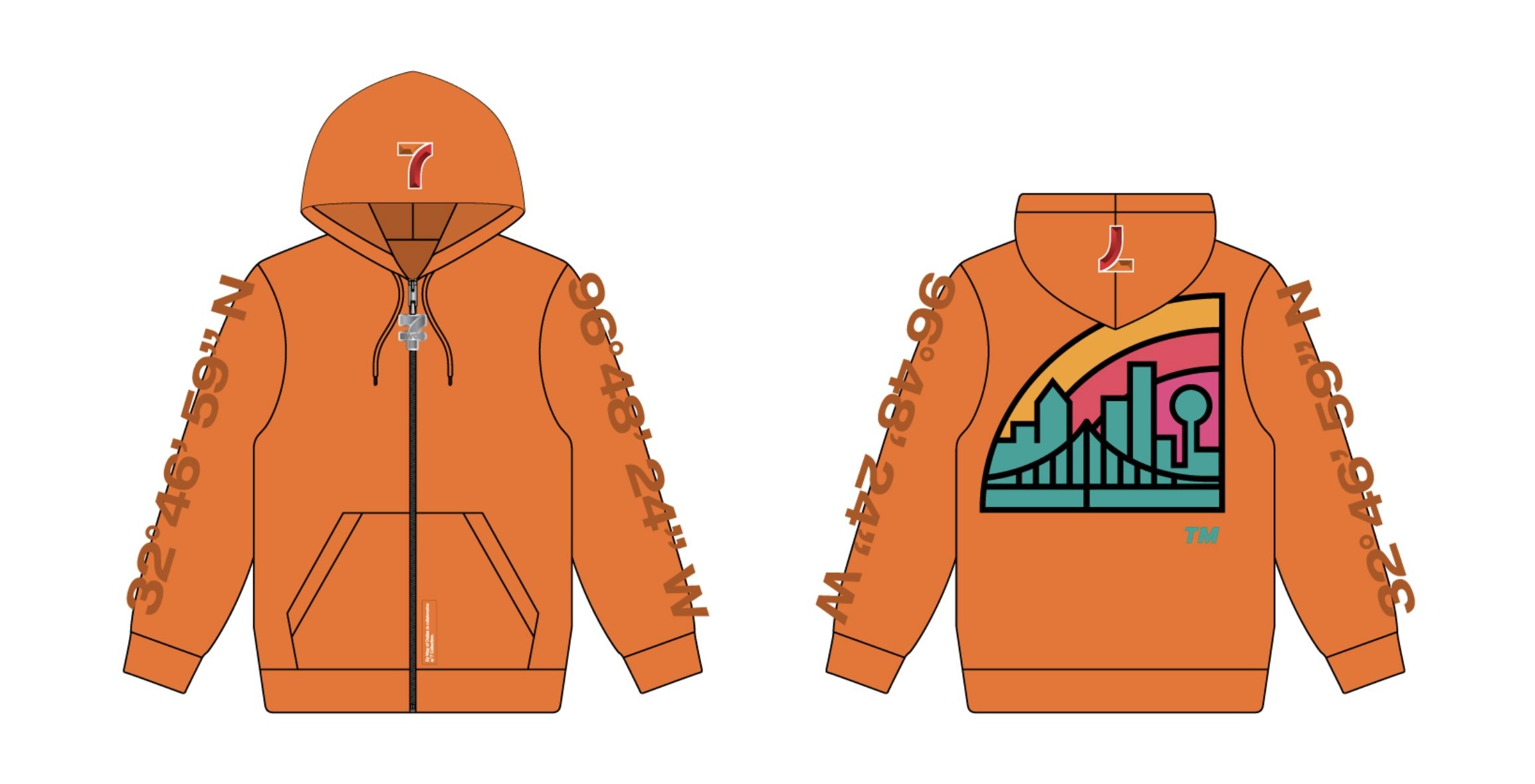 7-Eleven collection CAD and finished product side by side, custom apparel development