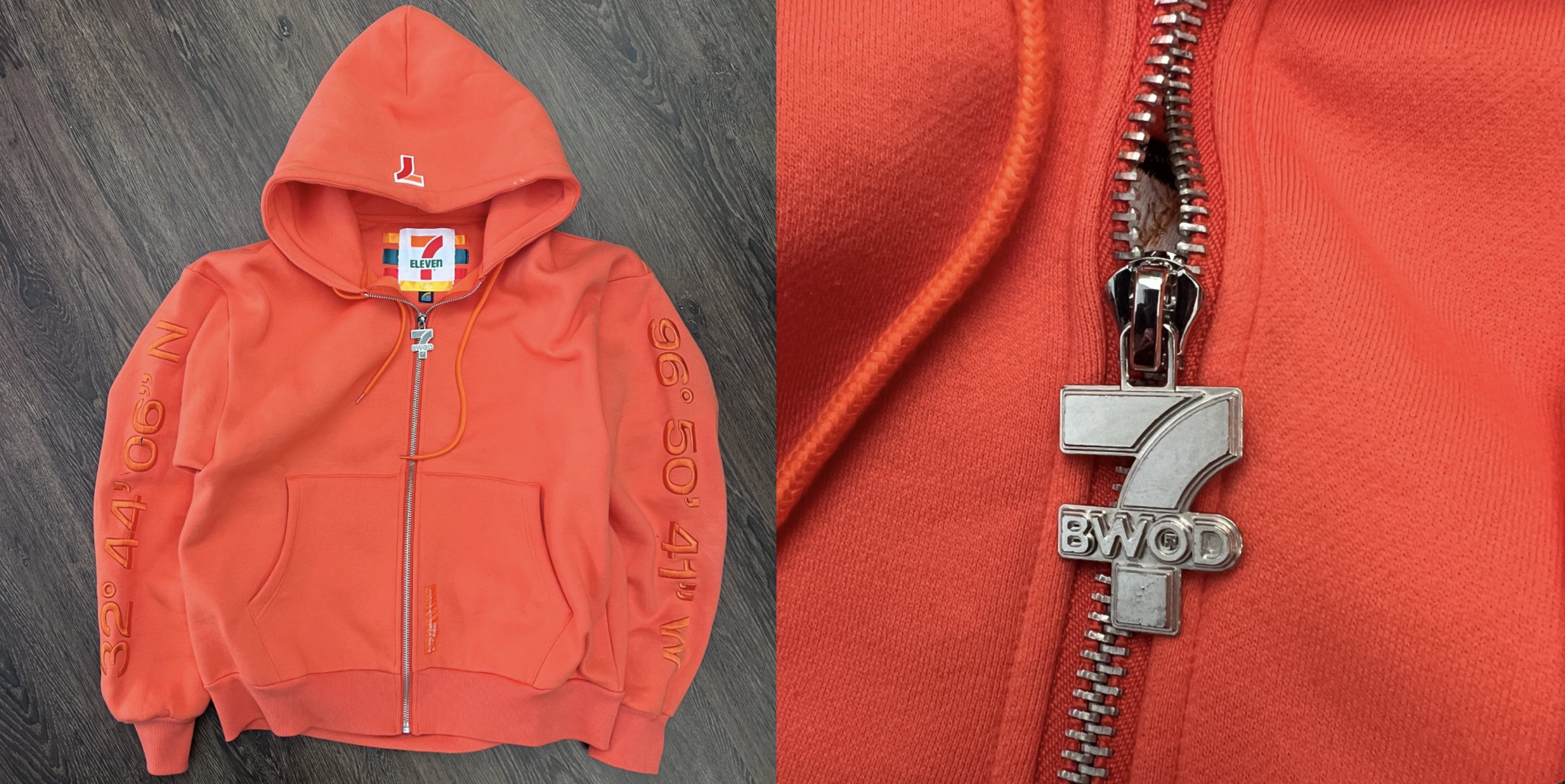 7-Eleven collection CAD and finished product side by side, custom apparel development