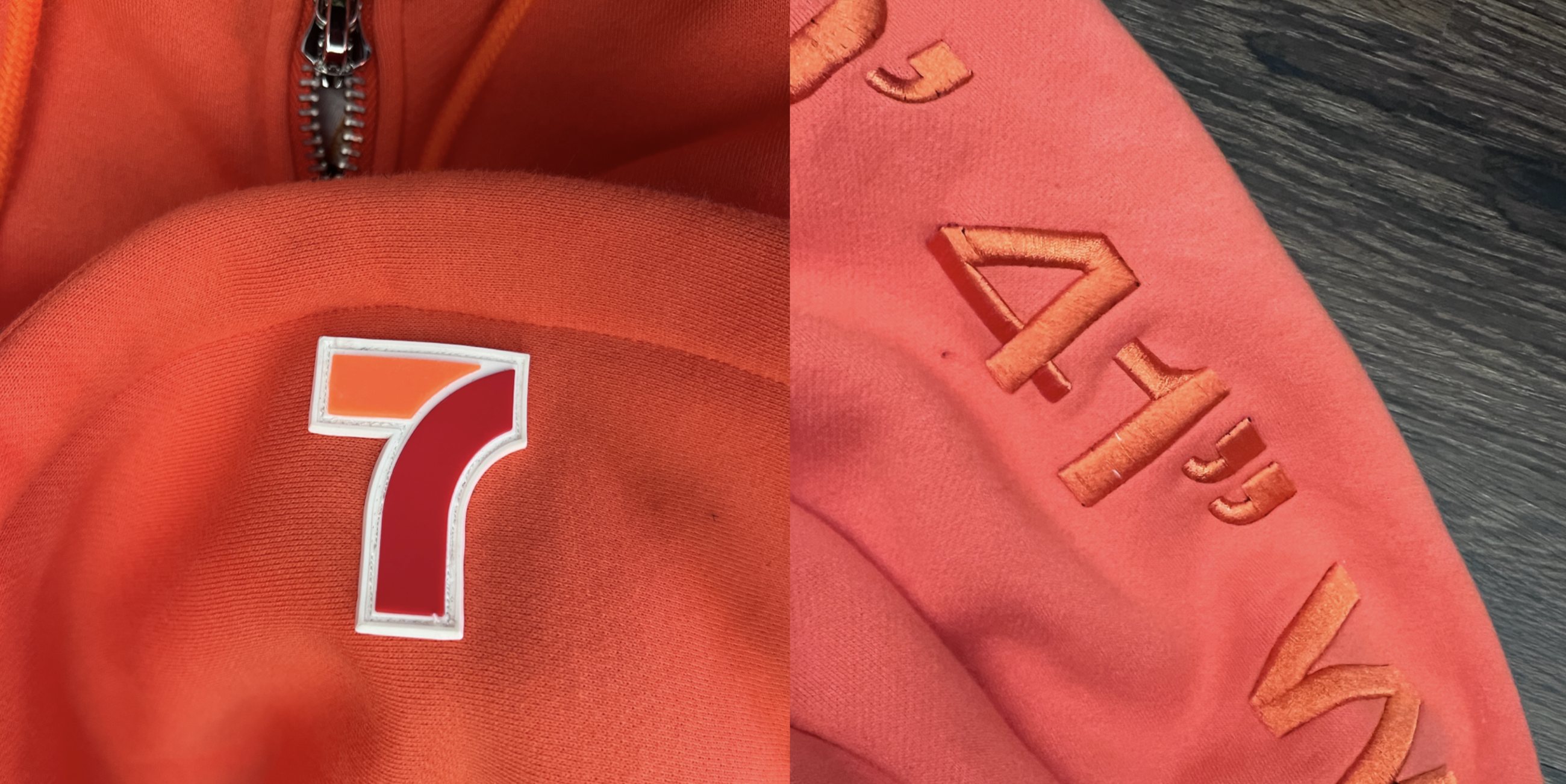 7-Eleven collection CAD and finished product side by side, custom apparel development