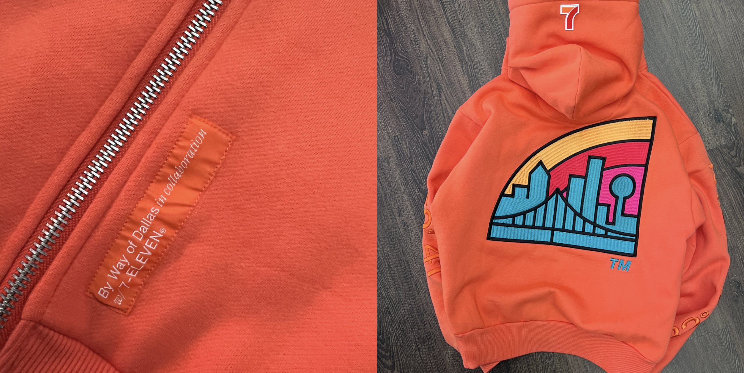 7-Eleven collection CAD and finished product side by side, custom apparel development