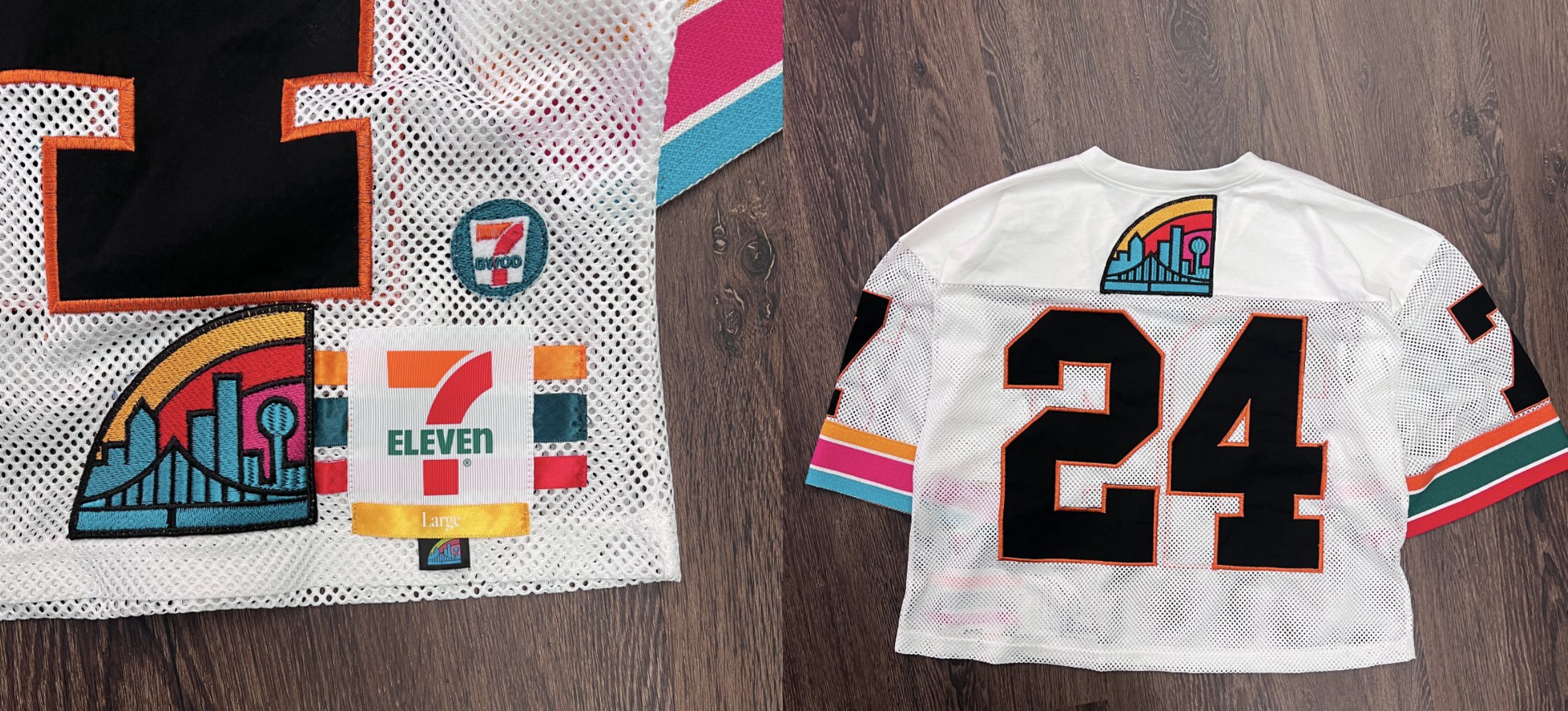 7-Eleven collection CAD and finished product side by side, custom apparel development