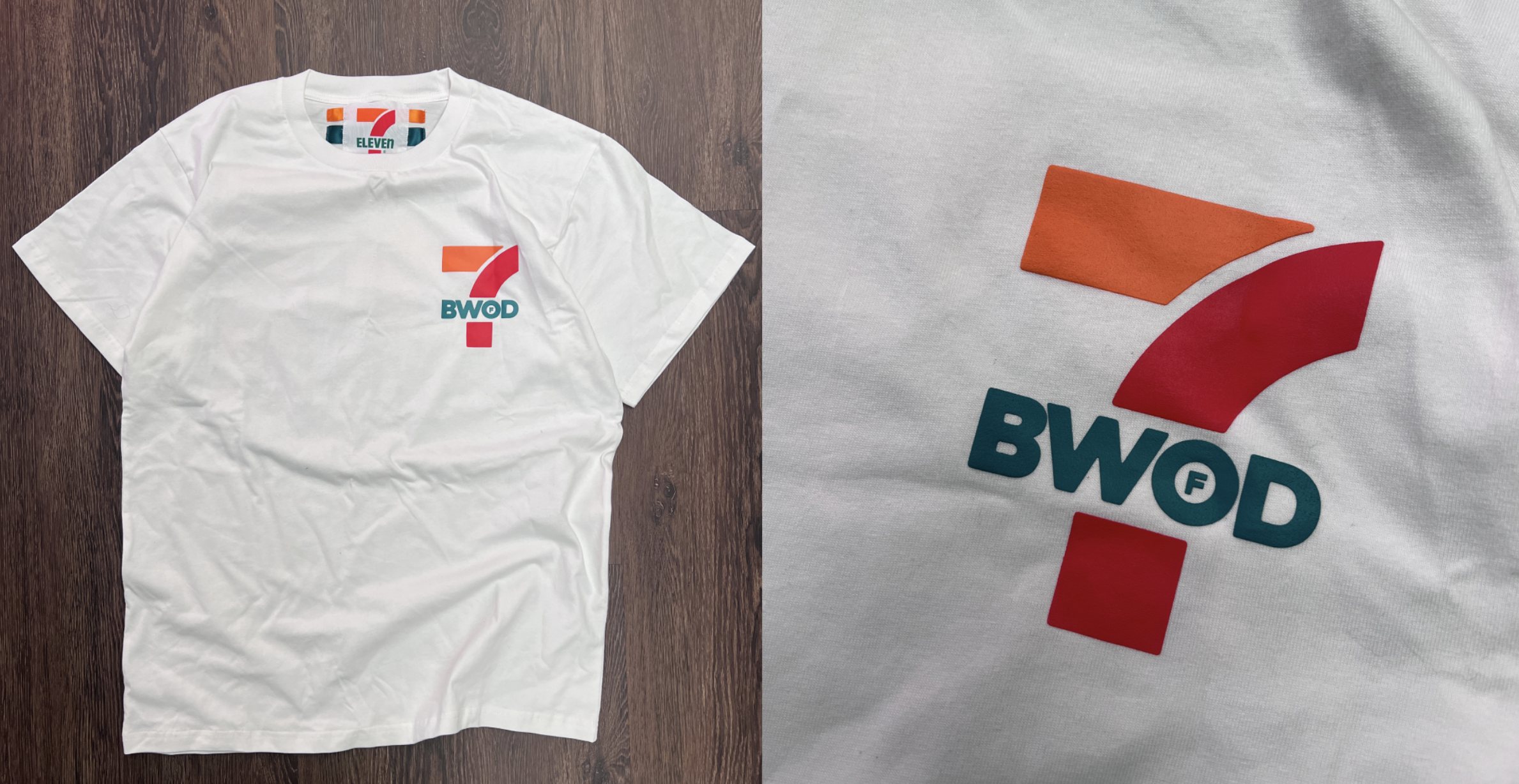 7-Eleven collection CAD and finished product side by side, custom apparel development