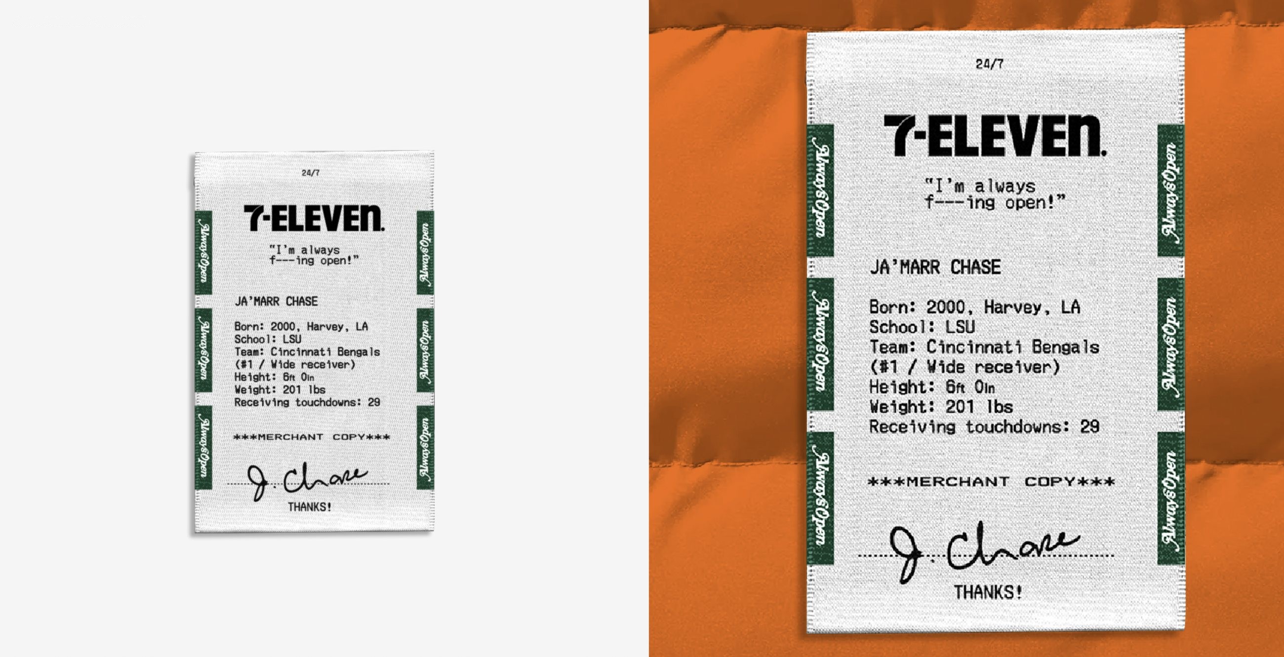 7-Eleven collection CAD and finished product side by side, custom apparel development