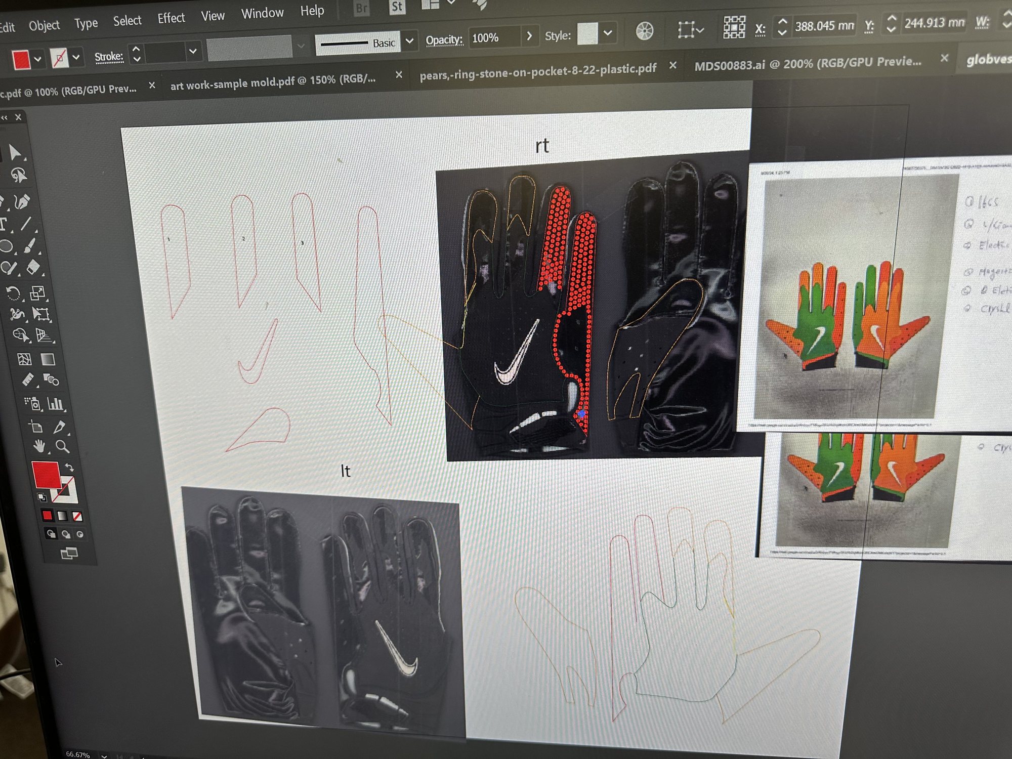 Hand-placed Swarovski crystal receiver gloves, from CAD and pattern to crystal transfer and finished glove