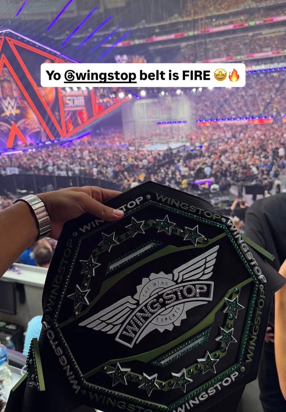 Custom Wingstop championship belt in the wild at WWE